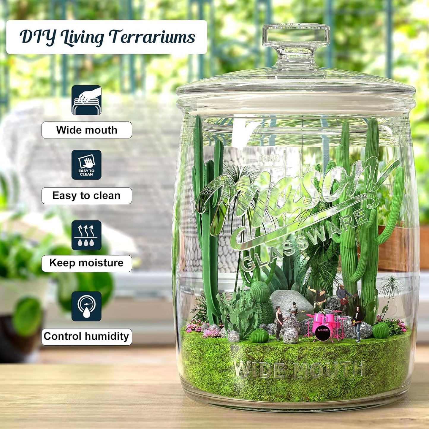 2 Pack Cookie Jar, 1 Gallon Glass Jar with Airtight Lids - Large Wide Mouth Mason Jar for Kitchen Pantry& Laundry Room, Glass Apothecary Canisters Sets for Candy, Flour, Rice, Coffee, Display