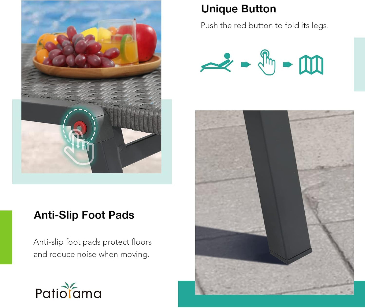 Patiorama Patio Chaise Lounge Set of 2, Aluminum Outdoor Folding Lounge Chair, All-Weather PE Rattan Wicker Adjustable Reclining Lounge Chair for Outside,Portable Sun Lounger for Beach Lawn Pool-Grey