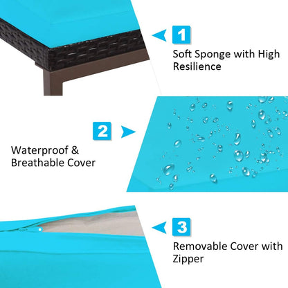 Tangkula 2 PCS Patio Rattan Chaise Lounge Chair, Outdoor Reclining Chaise with Cushion and Armrest, Wicker Sun Lounger with Adjustable Backrest for Garden, Balcony, Poolside