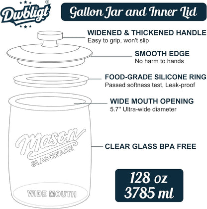 2 Pack Cookie Jar, 1 Gallon Glass Jar with Airtight Lids - Large Wide Mouth Mason Jar for Kitchen Pantry& Laundry Room, Glass Apothecary Canisters Sets for Candy, Flour, Rice, Coffee, Display