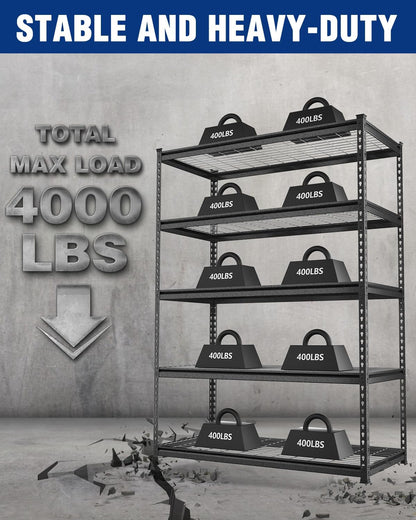 WORKPRO 5-Layer Heavy Duty Metal Storage Rack, 48”W x 24”D x 72”H, Adjustable Shelving Unit with 4000 lbs Total Load Capacity, for Garage, Kitchen, Bathroom, Warehouse