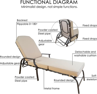 Kozyard Maya Chaise Lounge - Outdoor Patio Recliner Chair, Comfortable Patio Lounge Chair, Elegant Chaise Lounge Chair for Relaxation, Perfect Outdoor Recliner Chair (Tan)