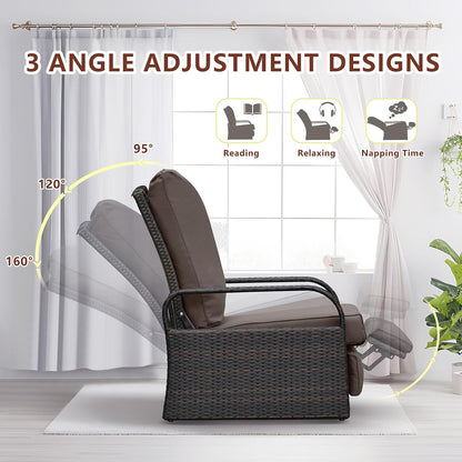ART TO REAL Outdoor Recliner, Outdoor Wicker Recliner Chair with 5.12'' Thickness Cushions, Automatic Adjustable Rattan Patio Chaise Lounge Chairs, Aluminum Frame, Anti-UV and Rustless