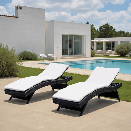 PE Rattan Foldable Backrest Chaise Lounge Set of 2, Outdoor Pool Folding Recliners, Adjustable Patio Chairs Wicker Lounge Chairs for Outside Beach Poolside Sunbathing