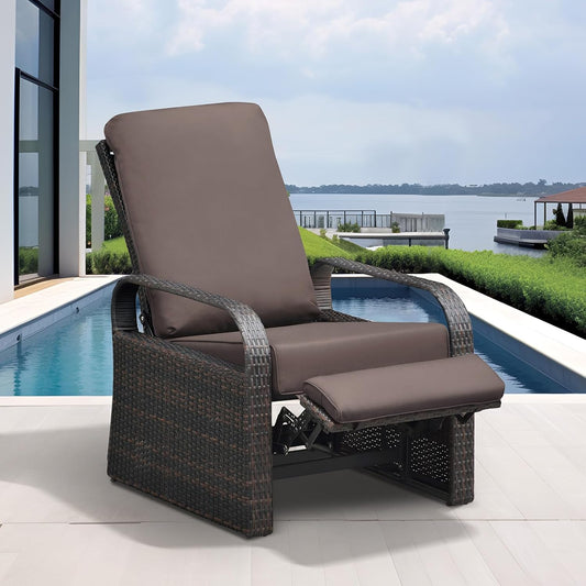ART TO REAL Outdoor Recliner, Outdoor Wicker Recliner Chair with 5.12'' Thickness Cushions, Automatic Adjustable Rattan Patio Chaise Lounge Chairs, Aluminum Frame, Anti-UV and Rustless
