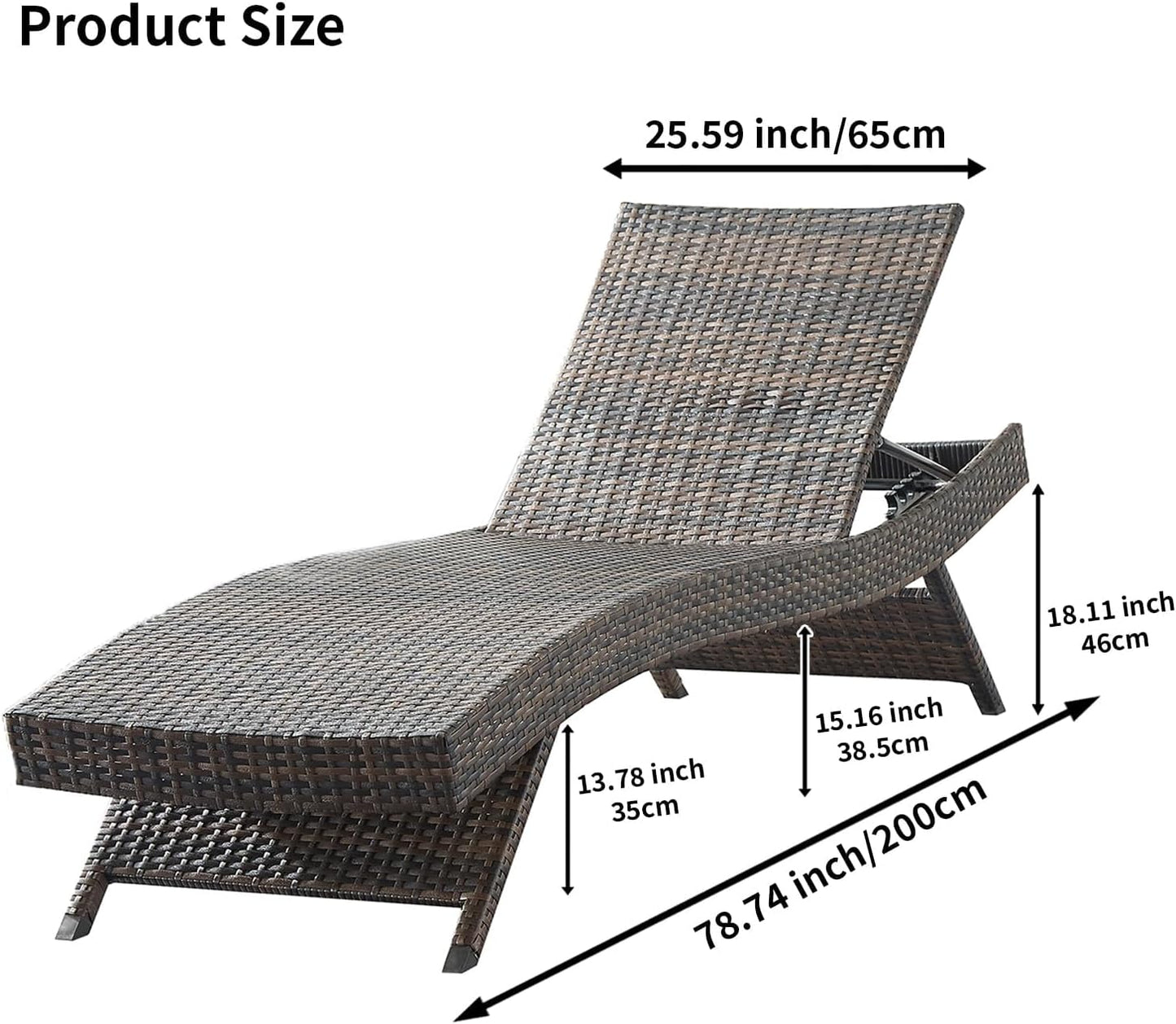 79'' Long Reclining Chaise Lounge Set (Set of 2), Outdoor PE Rattan Adjustable Recliner with 5-Level Backrest, Weatherproof Wicker Lounge Chair for Patio, Backyard, Beach & Poolside