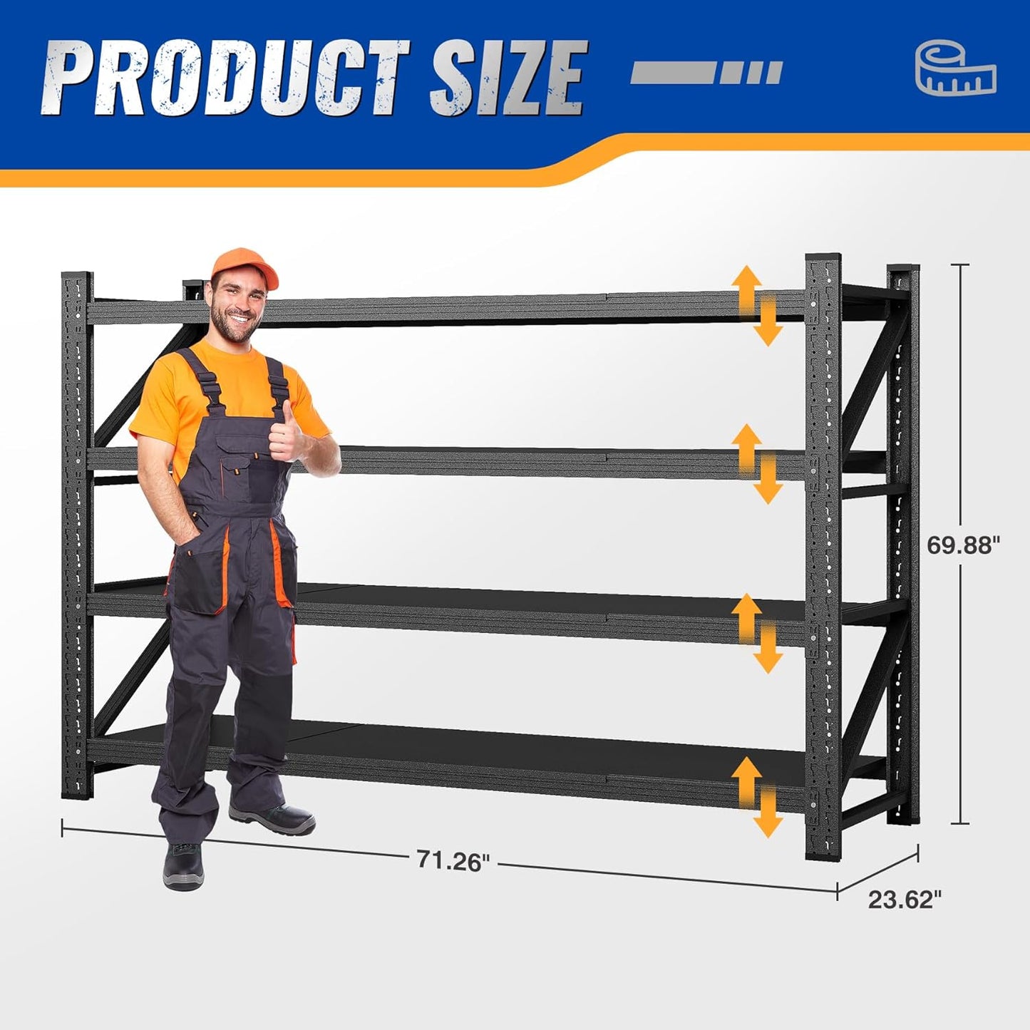 71" W Storage Shelves 5000lbs Garage Metal Shelving Heavy Duty Garage Shelves Adjustable Storage Shelves for Industrial, Factory,71" W X 24" D X 69" H
