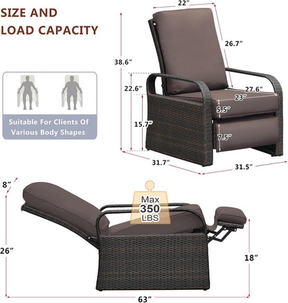 ART TO REAL Outdoor Recliner, Outdoor Wicker Recliner Chair with 5.12'' Thickness Cushions, Automatic Adjustable Rattan Patio Chaise Lounge Chairs, Aluminum Frame, Anti-UV and Rustless