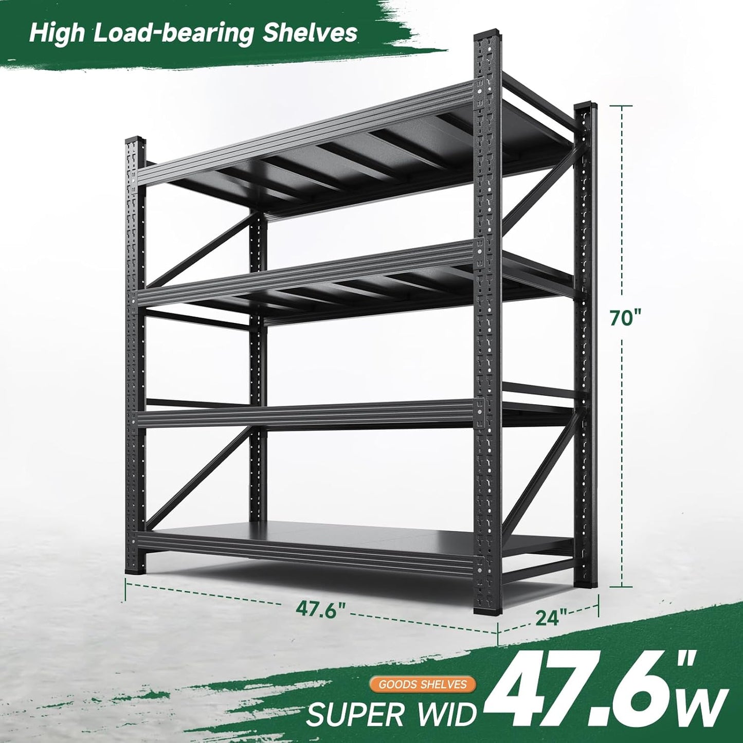 Letaya 3000LBS Storage Shelves Heavy Duty,70" H Garage Shelving Units, 4 Tier Adjustable Utility Rack Shelf,Large Metal Industrial Shelves,for Shop,Warehouse,Basement (48" W x 24" D x 70" H)
