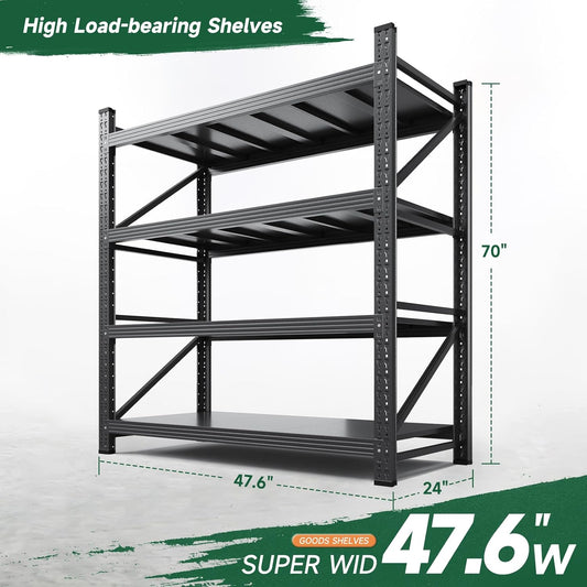 Letaya 3000LBS Storage Shelves Heavy Duty,70" H Garage Shelving Units, 4 Tier Adjustable Utility Rack Shelf,Large Metal Industrial Shelves,for Shop,Warehouse,Basement (48" W x 24" D x 70" H)