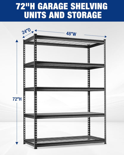 WORKPRO 5-Layer Heavy Duty Metal Storage Rack, 48”W x 24”D x 72”H, Adjustable Shelving Unit with 4000 lbs Total Load Capacity, for Garage, Kitchen, Bathroom, Warehouse