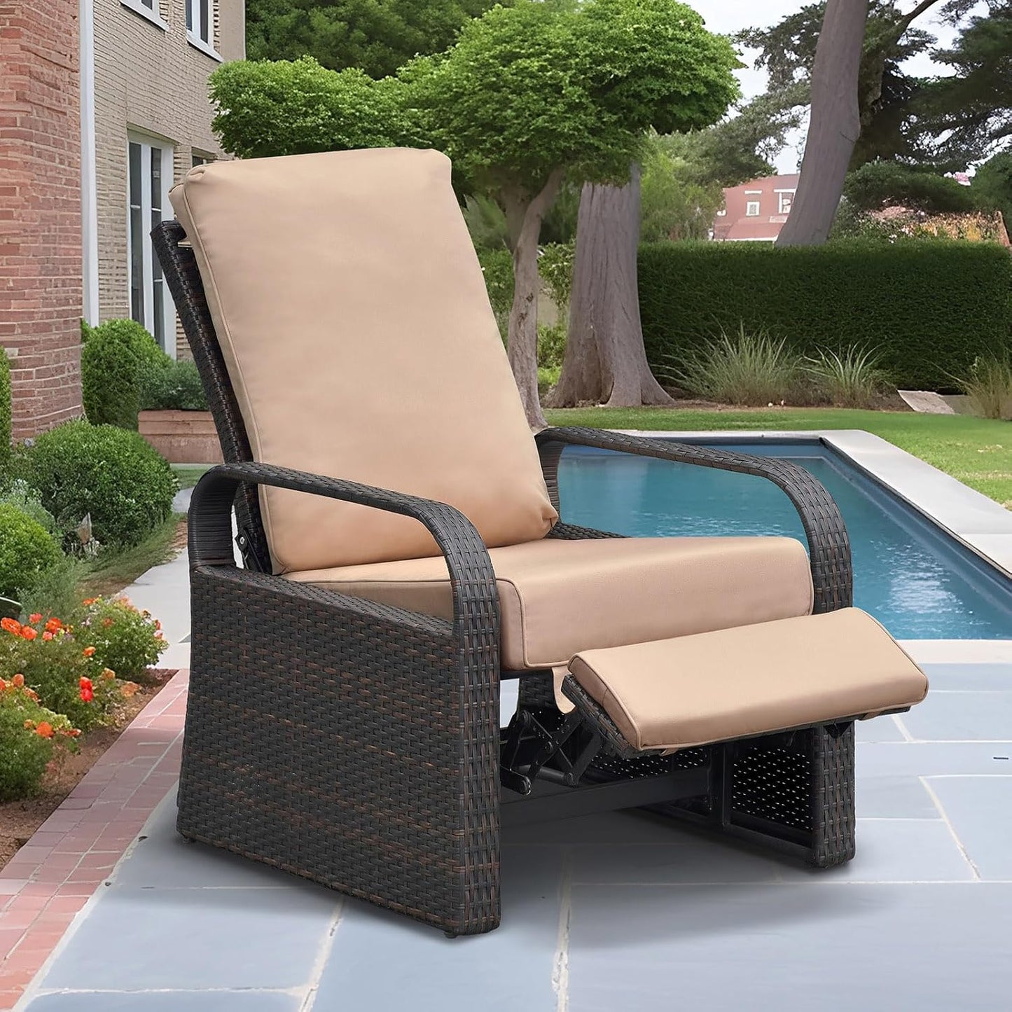 ART TO REAL Outdoor Recliner, Outdoor Wicker Recliner Chair with 5.12'' Thickness Cushions, Automatic Adjustable Rattan Patio Chaise Lounge Chairs, Aluminum Frame, Anti-UV and Rustless