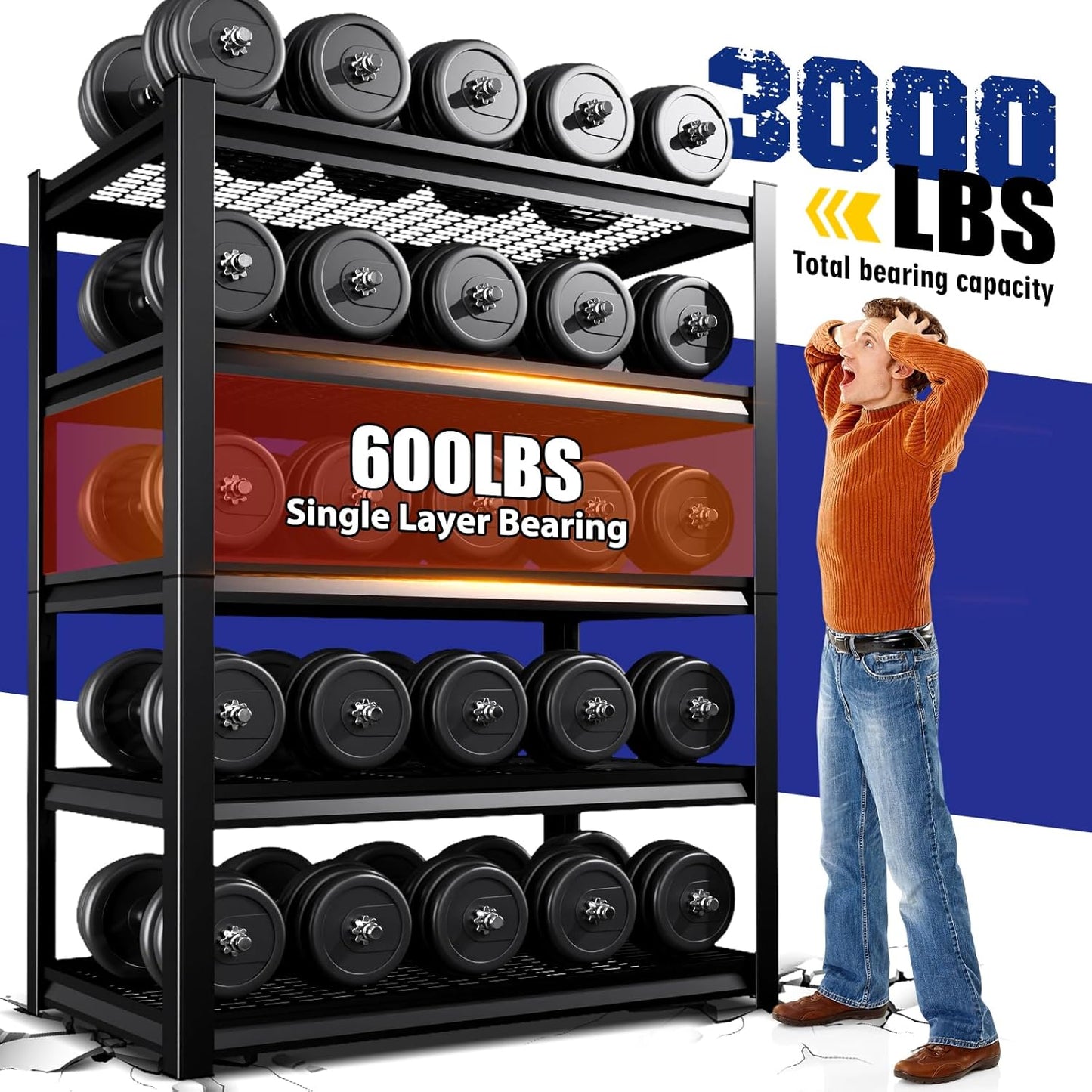 Garage Shelving-3000 lbs 5 Tier Storage Shelves,Adjustable Heavy Duty Metal Shelving Unit and Storage Large Wire Rack,Utility Steel Shelf for Warehouse Industrial Pantry Basement 71"x46"x18"