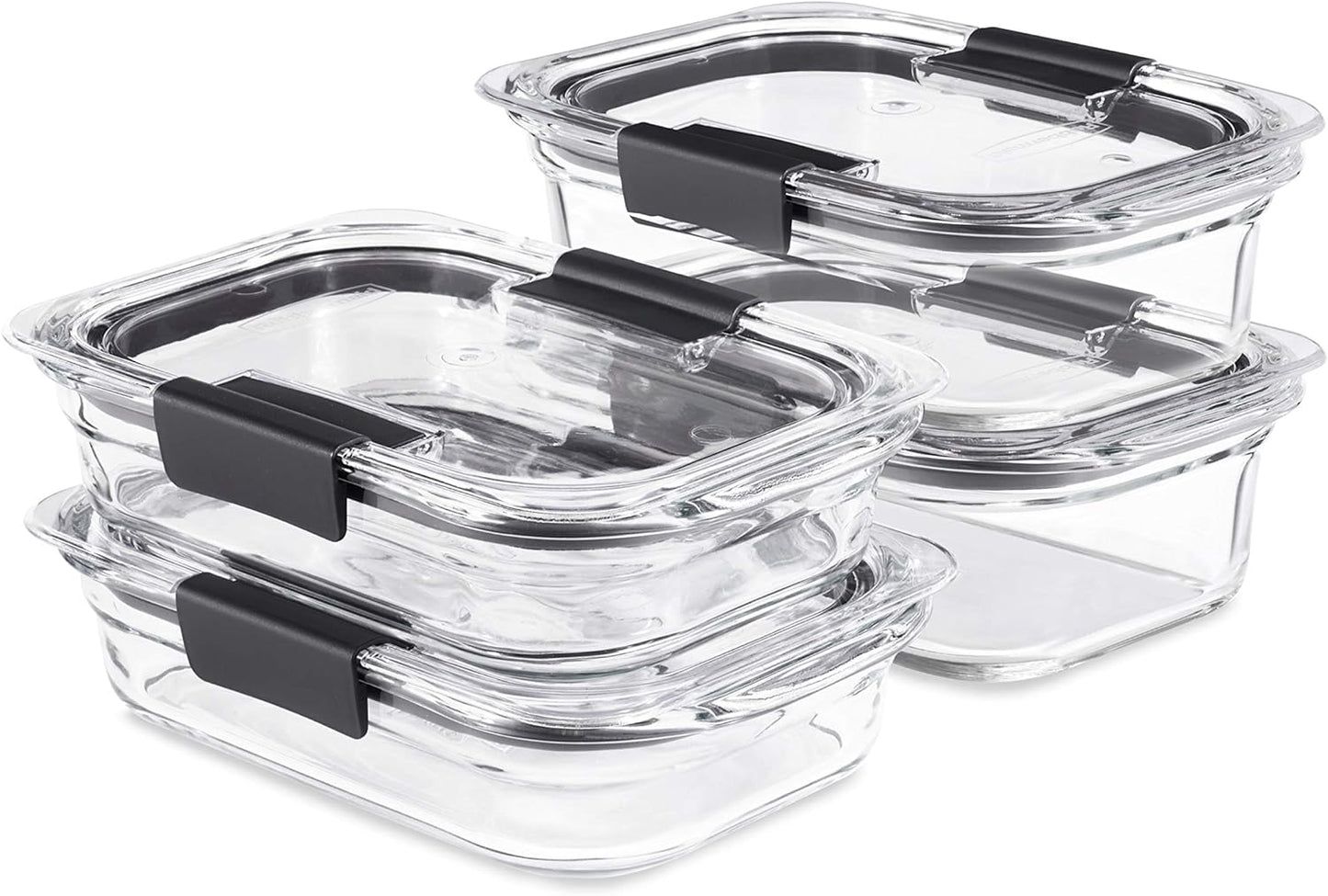Rubbermaid Brilliance Glass Food Storage Containers, Assorted Sizes, Set of 9, BPA-Free, Leak-Proof, Clear
