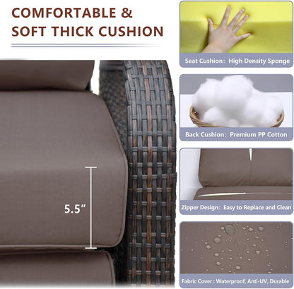 ART TO REAL Outdoor Recliner, Outdoor Wicker Recliner Chair with 5.12'' Thickness Cushions, Automatic Adjustable Rattan Patio Chaise Lounge Chairs, Aluminum Frame, Anti-UV and Rustless