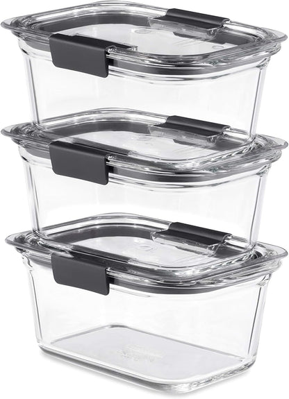 Rubbermaid Brilliance Glass Food Storage Containers, Assorted Sizes, Set of 9, BPA-Free, Leak-Proof, Clear