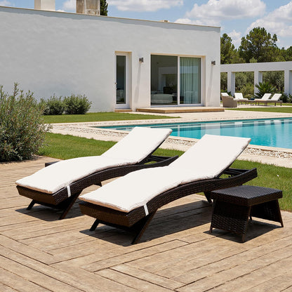 PE Rattan Foldable Backrest Chaise Lounge Set of 2, Outdoor Pool Folding Recliners, Adjustable Patio Chairs Wicker Lounge Chairs for Outside Beach Poolside Sunbathing