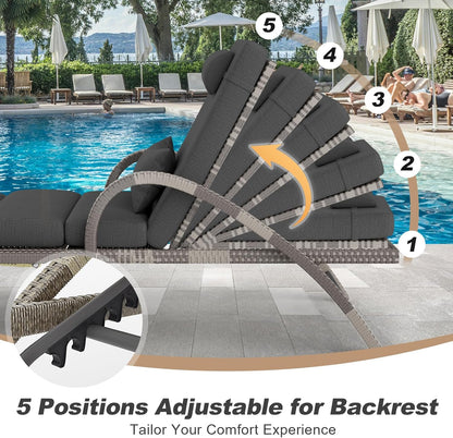 MEISSALIVVE Outdoor Lounge Chairs Set of 2, Patio Chaise Loungers with Adjustable 5 Position & Leg Support, PE Rattan Chaise Lounge, Wicker Pool Recliners Chair for Backyard, Porch, Deck, （Grey