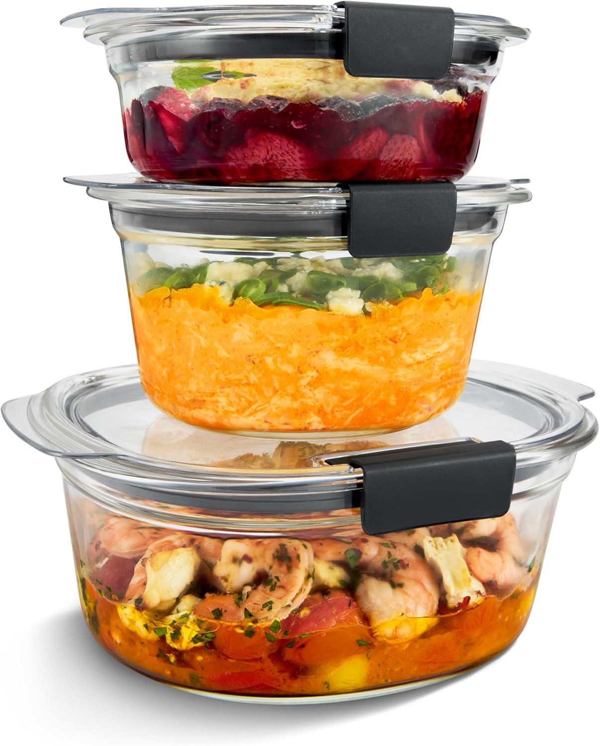 Rubbermaid Brilliance Glass Food Storage Containers, Assorted Sizes, Set of 9, BPA-Free, Leak-Proof, Clear