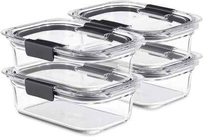 Rubbermaid Brilliance Glass Food Storage Containers, Assorted Sizes, Set of 9, BPA-Free, Leak-Proof, Clear