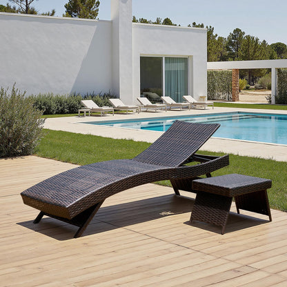PE Rattan Foldable Backrest Chaise Lounge Set of 2, Outdoor Pool Folding Recliners, Adjustable Patio Chairs Wicker Lounge Chairs for Outside Beach Poolside Sunbathing