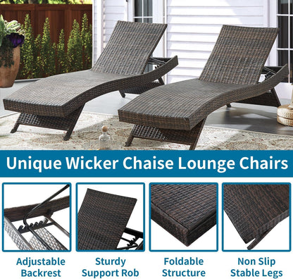 79'' Long Reclining Chaise Lounge Set (Set of 2), Outdoor PE Rattan Adjustable Recliner with 5-Level Backrest, Weatherproof Wicker Lounge Chair for Patio, Backyard, Beach & Poolside