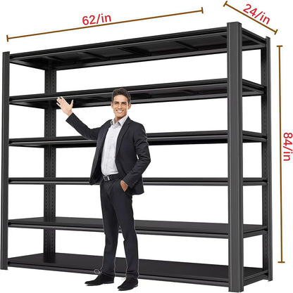 84“H 6T Garage Shelving Heavy Duty Storage Shelves 3500 LBS Adjustable Metal Shelving Uints and Storage for Garage,Warehouse,School,Commercial,Business, 62 "W x 24 "D x 84 "H