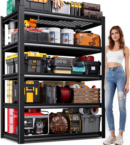 Garage Shelving-3000 lbs 5 Tier Storage Shelves,Adjustable Heavy Duty Metal Shelving Unit and Storage Large Wire Rack,Utility Steel Shelf for Warehouse Industrial Pantry Basement 71"x46"x18"