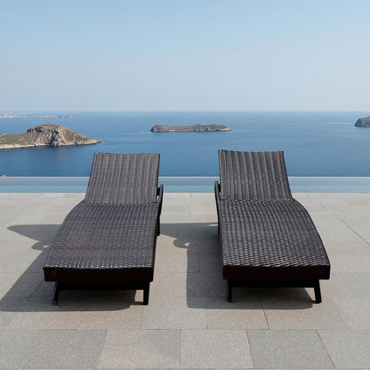 PE Rattan Foldable Backrest Chaise Lounge Set of 2, Outdoor Pool Folding Recliners, Adjustable Patio Chairs Wicker Lounge Chairs for Outside Beach Poolside Sunbathing