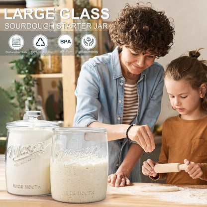 2 Pack Cookie Jar, 1 Gallon Glass Jar with Airtight Lids - Large Wide Mouth Mason Jar for Kitchen Pantry& Laundry Room, Glass Apothecary Canisters Sets for Candy, Flour, Rice, Coffee, Display