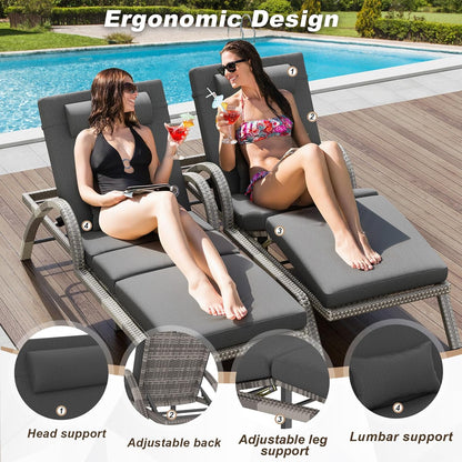 MEISSALIVVE Outdoor Lounge Chairs Set of 2, Patio Chaise Loungers with Adjustable 5 Position & Leg Support, PE Rattan Chaise Lounge, Wicker Pool Recliners Chair for Backyard, Porch, Deck, （Grey