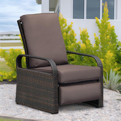 ART TO REAL Outdoor Recliner, Outdoor Wicker Recliner Chair with 5.12'' Thickness Cushions, Automatic Adjustable Rattan Patio Chaise Lounge Chairs, Aluminum Frame, Anti-UV and Rustless