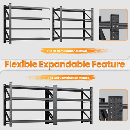 71”W Garage Shelving Units, 5000LBS Storage Shelves Heavy Duty, 24" Deep Metal Shelving Rack, 4 Tier Large Tall Industrial Shelving , Adjustable Standing Shelf for Warehouse / Shop 71"W x 24"D x 70"H
