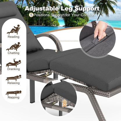 MEISSALIVVE Outdoor Lounge Chairs Set of 2, Patio Chaise Loungers with Adjustable 5 Position & Leg Support, PE Rattan Chaise Lounge, Wicker Pool Recliners Chair for Backyard, Porch, Deck, （Grey