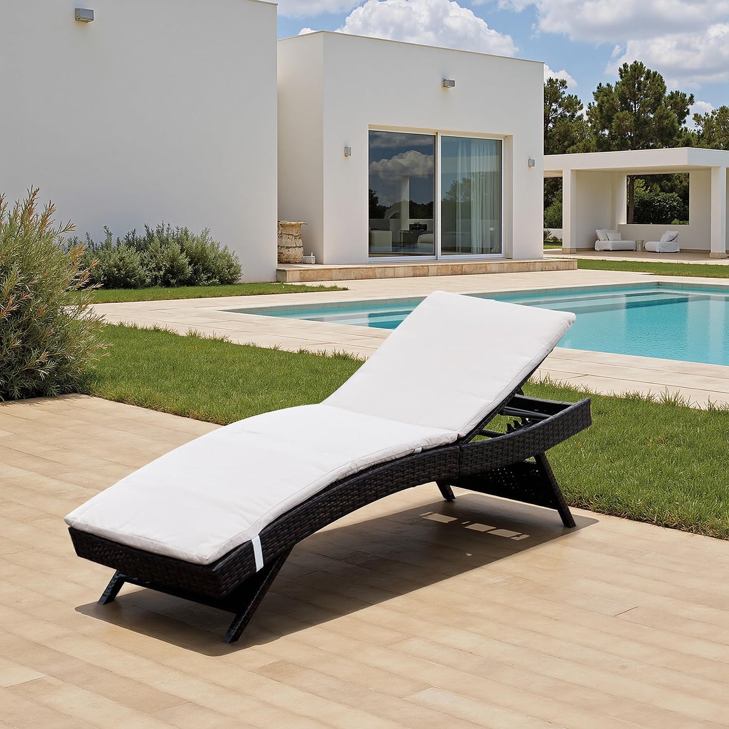 PE Rattan Foldable Backrest Chaise Lounge Set of 2, Outdoor Pool Folding Recliners, Adjustable Patio Chairs Wicker Lounge Chairs for Outside Beach Poolside Sunbathing