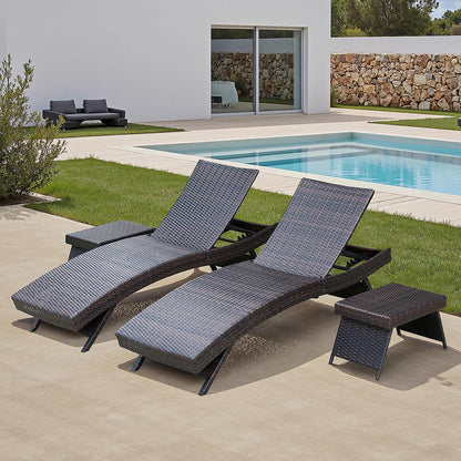PE Rattan Foldable Backrest Chaise Lounge Set of 2, Outdoor Pool Folding Recliners, Adjustable Patio Chairs Wicker Lounge Chairs for Outside Beach Poolside Sunbathing