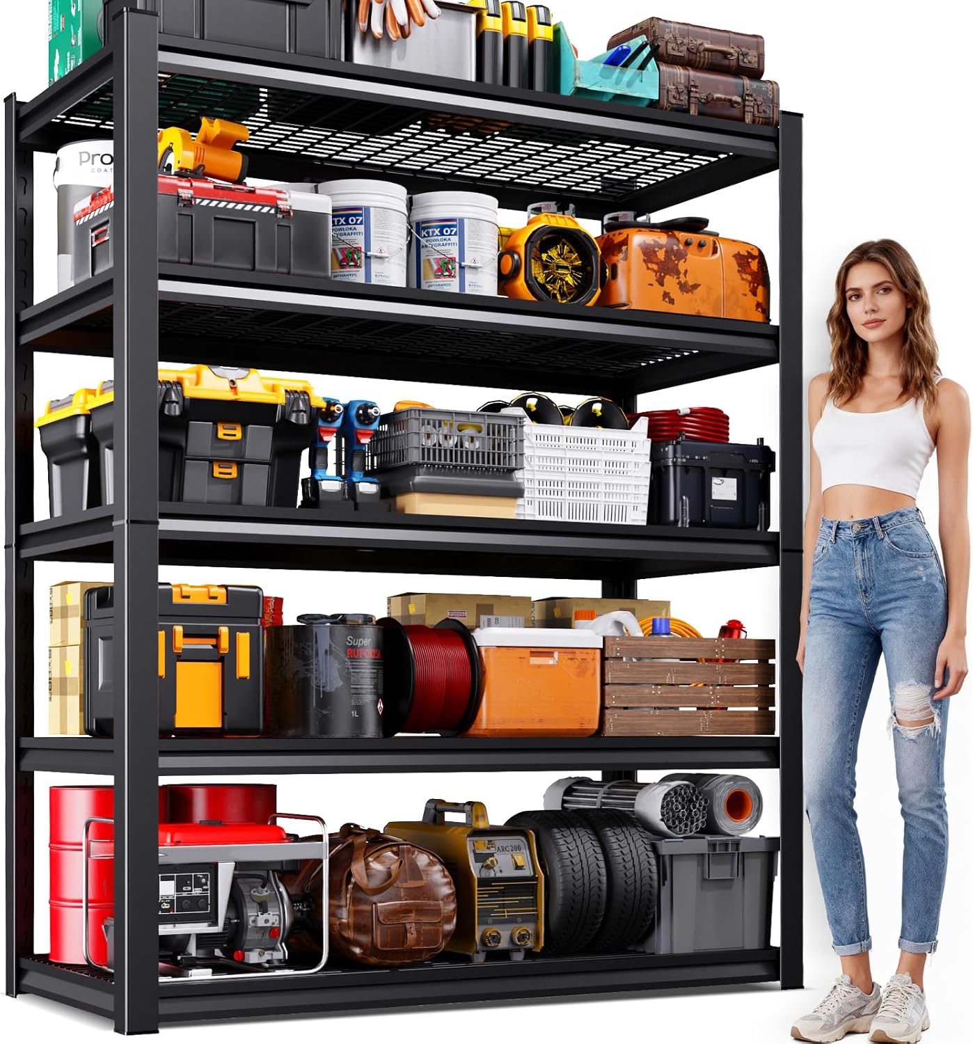 Garage Shelving-3000 lbs 5 Tier Storage Shelves,Adjustable Heavy Duty Metal Shelving Unit and Storage Large Wire Rack,Utility Steel Shelf for Warehouse Industrial Pantry Basement 71"x46"x18"