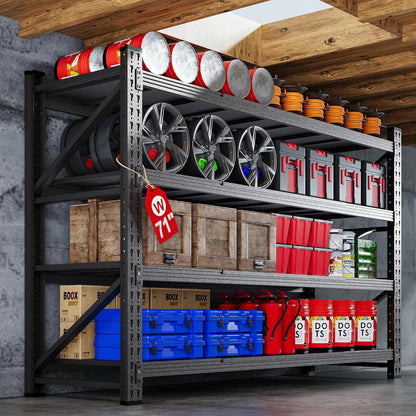 71”W Garage Shelving Units, 5000LBS Storage Shelves Heavy Duty, 24" Deep Metal Shelving Rack, 4 Tier Large Tall Industrial Shelving , Adjustable Standing Shelf for Warehouse / Shop 71"W x 24"D x 70"H