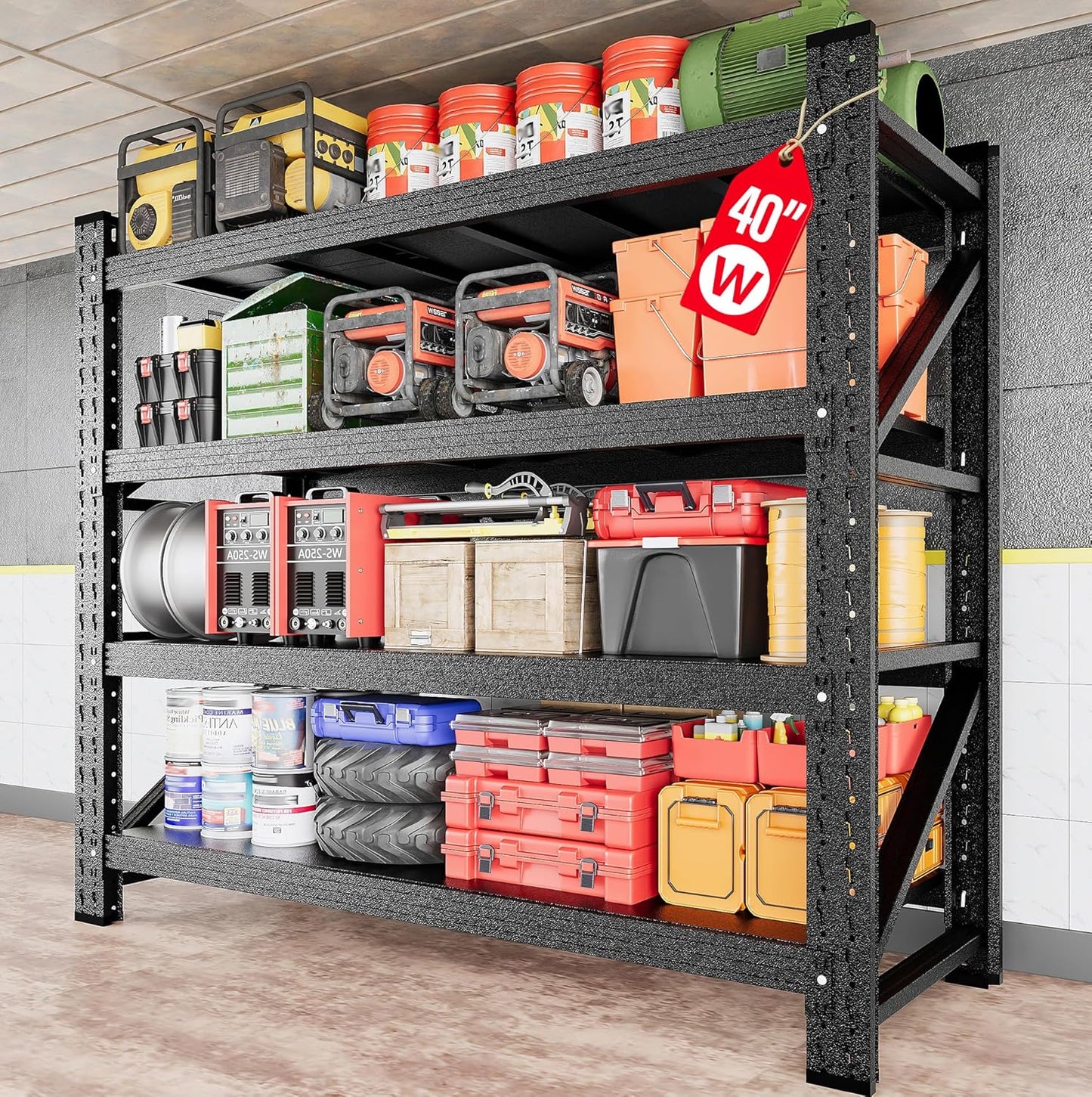 7000LBS Heavy Duty Garage Shelving Units,79" Wide & Deep Storage Shelves,Black Metal Garage Shelves,Large Storage Rack,Steel Shelf,Industrial Shelving for Shop,Warehouse,Basement,79" W x 24" D x 79" H