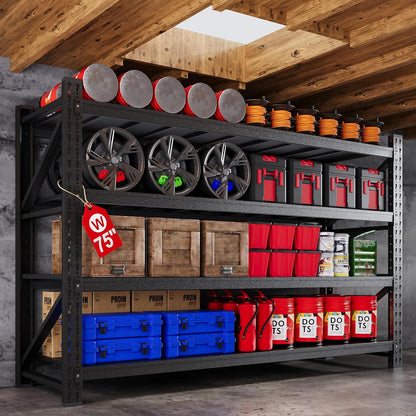 71”W Garage Shelving Units, 5000LBS Storage Shelves Heavy Duty, 24" Deep Metal Shelving Rack, 4 Tier Large Tall Industrial Shelving , Adjustable Standing Shelf for Warehouse / Shop 71"W x 24"D x 70"H