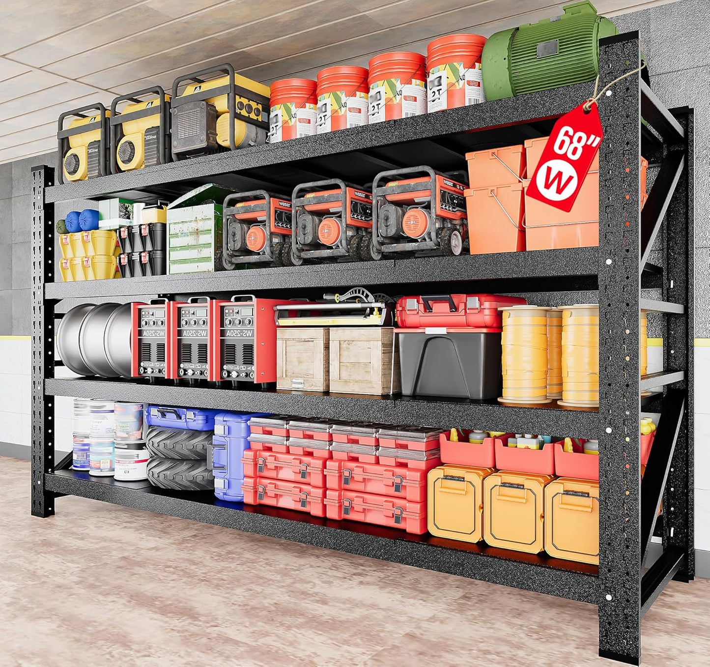 7000LBS Heavy Duty Garage Shelving Units,79" Wide & Deep Storage Shelves,Black Metal Garage Shelves,Large Storage Rack,Steel Shelf,Industrial Shelving for Shop,Warehouse,Basement,79" W x 24" D x 79" H