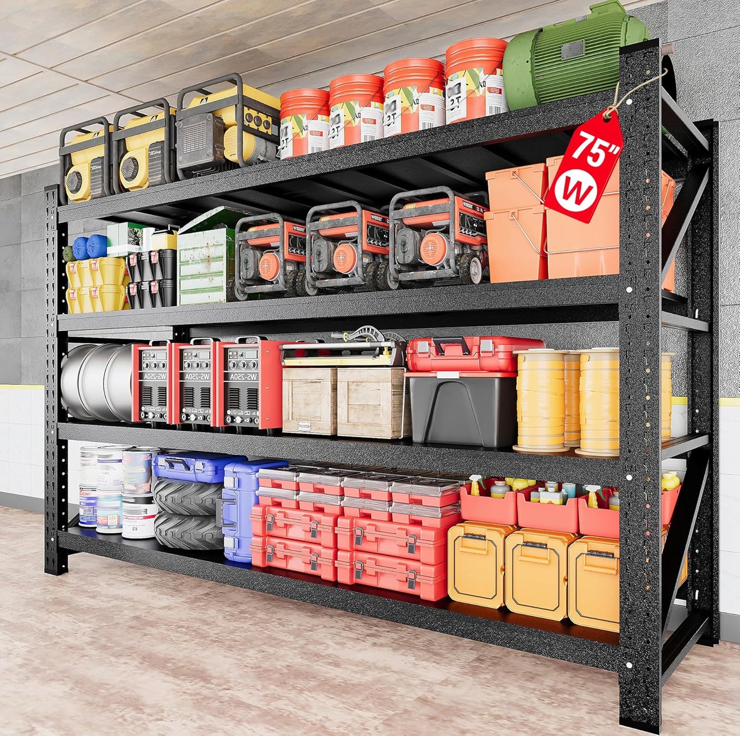 7000LBS Heavy Duty Garage Shelving Units,79" Wide & Deep Storage Shelves,Black Metal Garage Shelves,Large Storage Rack,Steel Shelf,Industrial Shelving for Shop,Warehouse,Basement,79" W x 24" D x 79" H