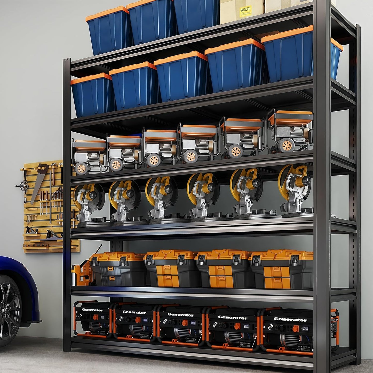 84“H 6T Garage Shelving Heavy Duty Storage Shelves 3500 LBS Adjustable Metal Shelving Uints and Storage for Garage,Warehouse,School,Commercial,Business, 62 "W x 24 "D x 84 "H