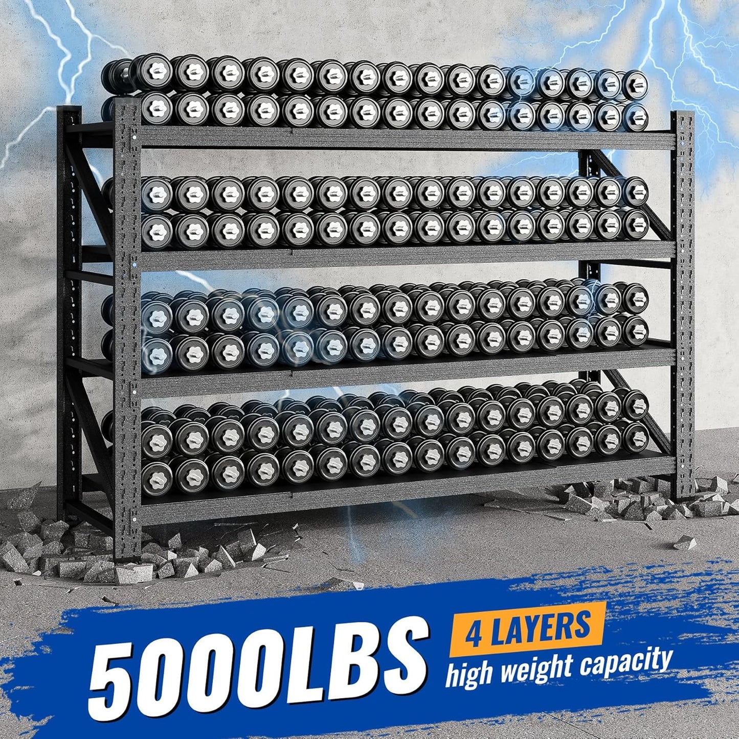 71" W Storage Shelves 5000lbs Garage Metal Shelving Heavy Duty Garage Shelves Adjustable Storage Shelves for Industrial, Factory,71" W X 24" D X 69" H