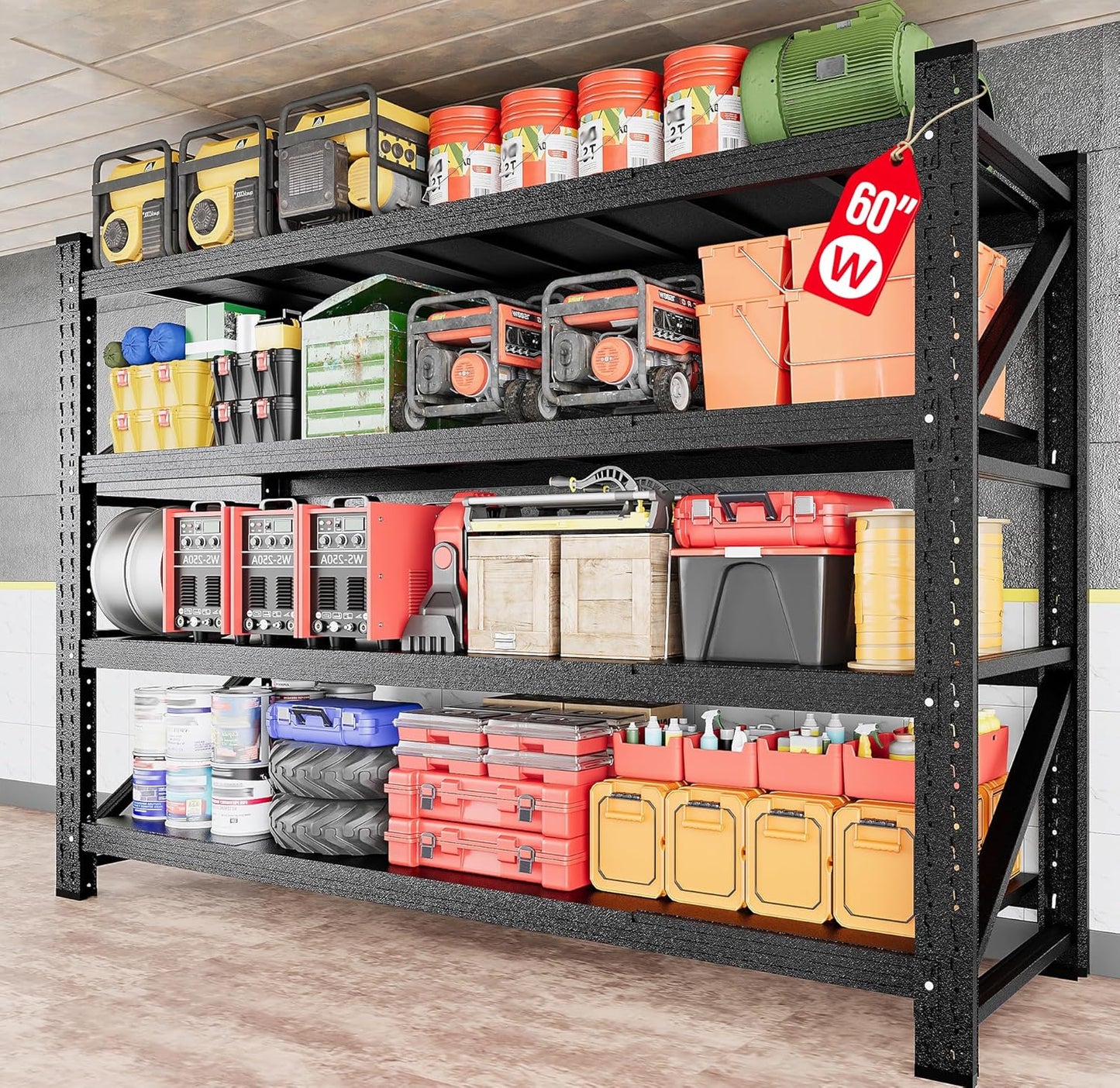 7000LBS Heavy Duty Garage Shelving Units,79" Wide & Deep Storage Shelves,Black Metal Garage Shelves,Large Storage Rack,Steel Shelf,Industrial Shelving for Shop,Warehouse,Basement,79" W x 24" D x 79" H