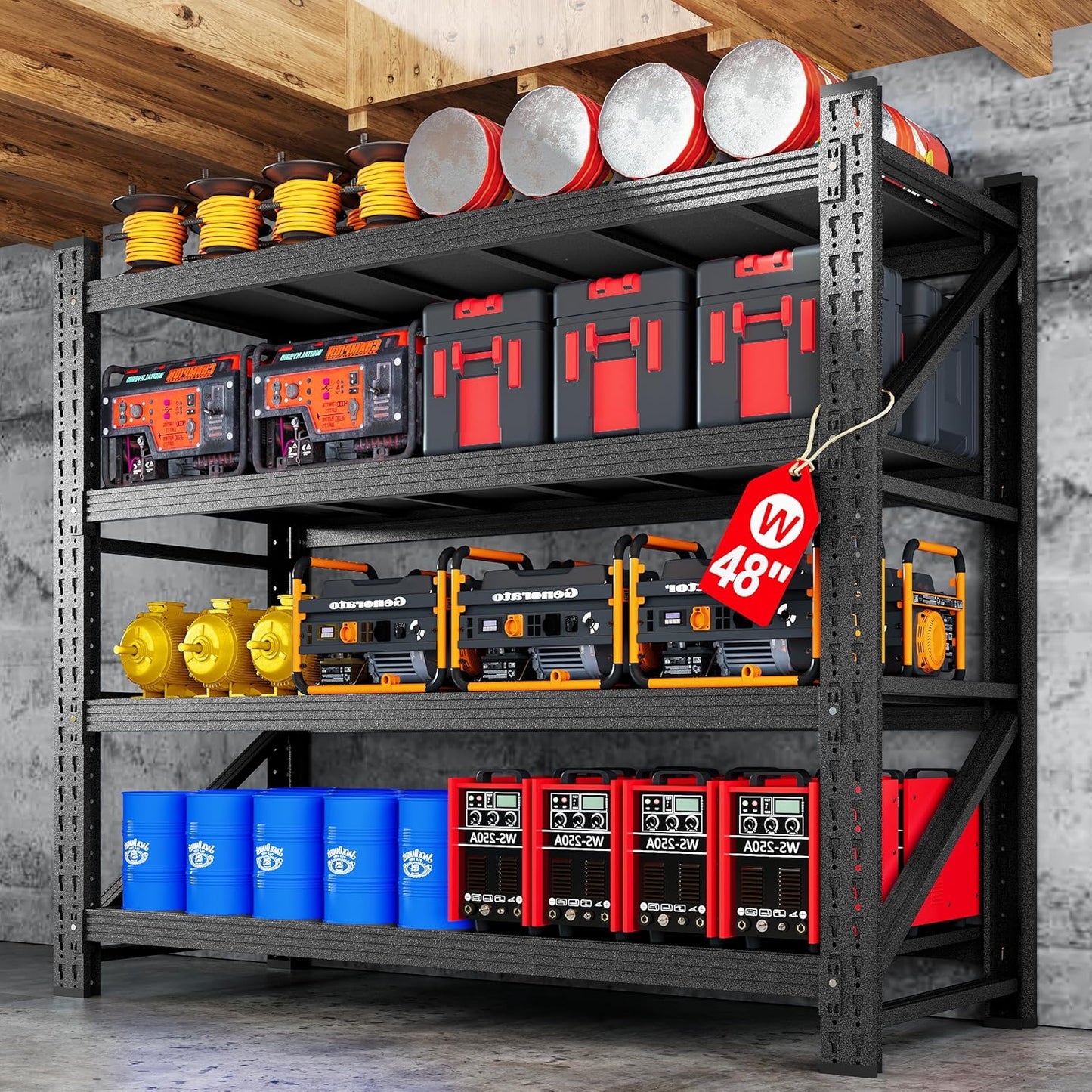 71”W Garage Shelving Units, 5000LBS Storage Shelves Heavy Duty, 24" Deep Metal Shelving Rack, 4 Tier Large Tall Industrial Shelving , Adjustable Standing Shelf for Warehouse / Shop 71"W x 24"D x 70"H