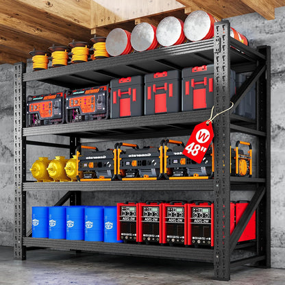 71”W Garage Shelving Units, 5000LBS Storage Shelves Heavy Duty, 24" Deep Metal Shelving Rack, 4 Tier Large Tall Industrial Shelving , Adjustable Standing Shelf for Warehouse / Shop 71"W x 24"D x 70"H