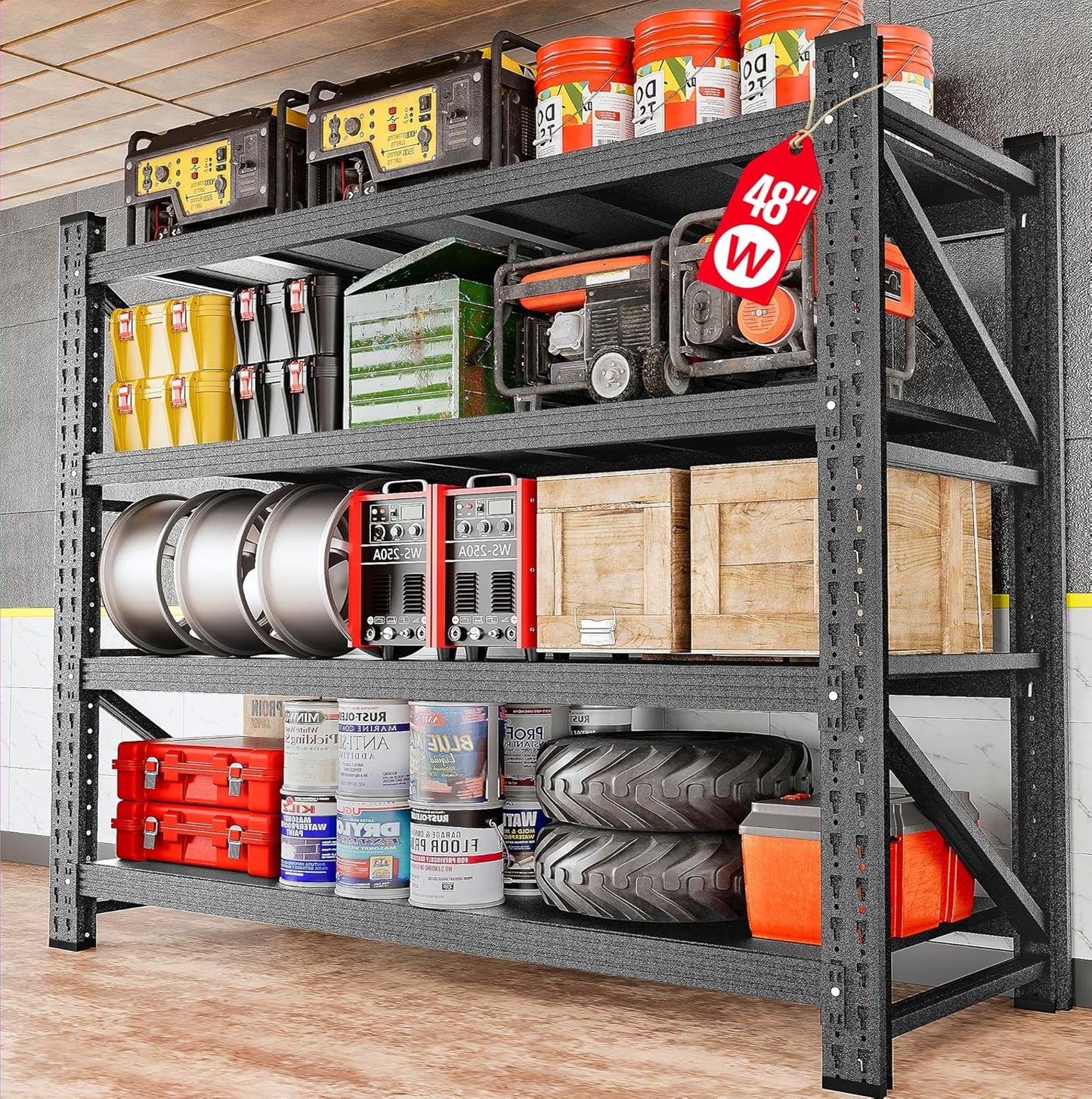 7000LBS Heavy Duty Garage Shelving Units,79" Wide & Deep Storage Shelves,Black Metal Garage Shelves,Large Storage Rack,Steel Shelf,Industrial Shelving for Shop,Warehouse,Basement,79" W x 24" D x 79" H